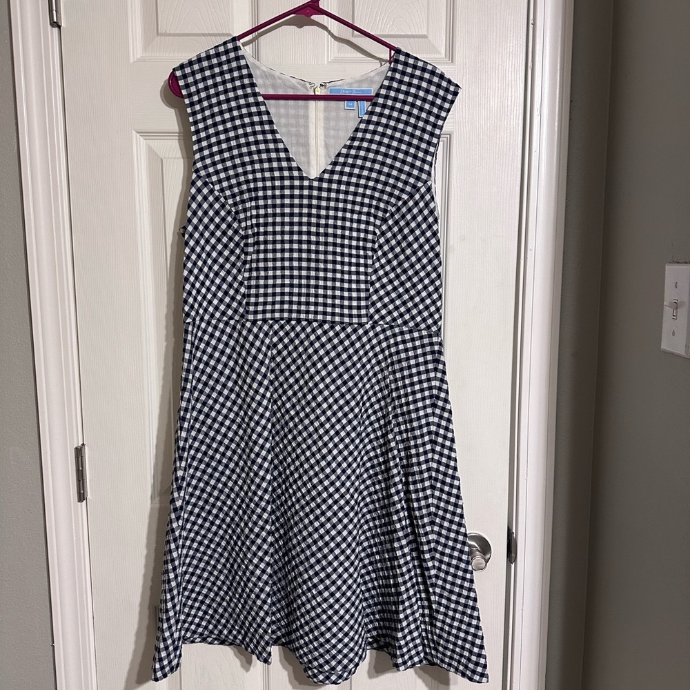 Draper James Navy and White Gingham Midi Dress